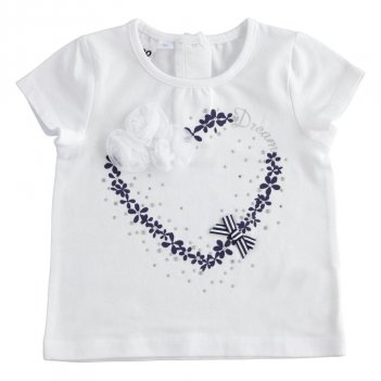 T-Shirt Bambina mezza manica in cotone con romantica stampa iDO 4J75500