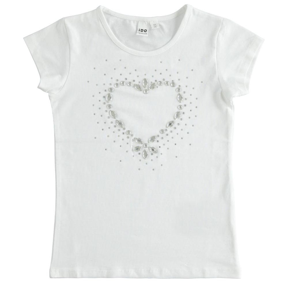 T-Shirt a manica corta in cotone con cuore con strass iDO 4J86100